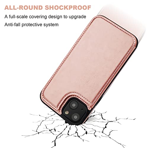 ONETOP for iPhone 14 Plus Wallet Case with Credit Card Holder,Rosegold | Kickstand,ID/Cash Holder,Case Wallet with Card Slots,Double Magnetic Clasp,Durable PU Leather Shockproof Cover for Women Men - color: Rose Gold