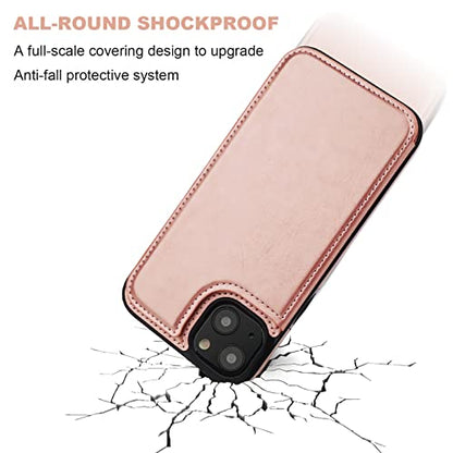 ONETOP for iPhone 14 Plus Wallet Case with Credit Card Holder,Rosegold | Kickstand,ID/Cash Holder,Case Wallet with Card Slots,Double Magnetic Clasp,Durable PU Leather Shockproof Cover for Women Men - color: Rose Gold