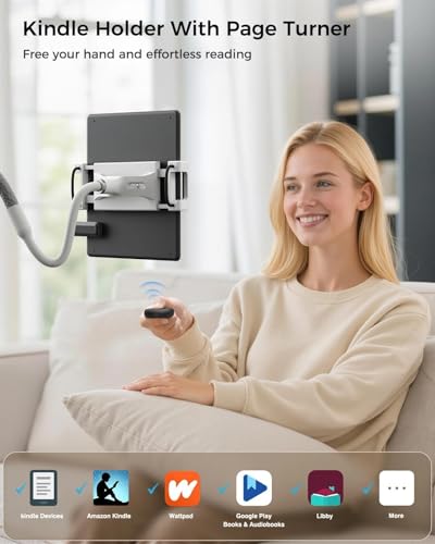 SAIJI 39.3" Gooseneck Kindle Holder with Long Battery Remote Page Turner - color: Grey
