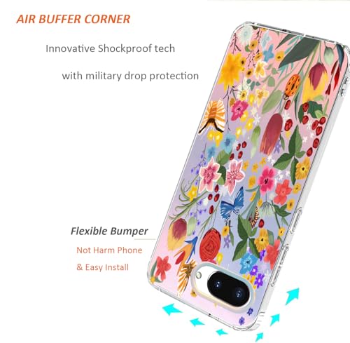 for Google Pixel 9a Case 2025: (Garden) | Slim Clear Matte, Cute Flowers Floral Design, for Girls Women, Rugged TPU Bumper, Shockproof Silicone Cell Phone Cover - color: Garden Rose
