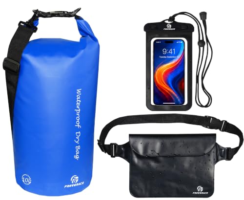 Freegrace Waterproof Dry Bag with Double Zip-Lock, Phone Case & Waist Pouch | 5L Navy Blue, Submersible 500D Drysack, Adjustable Crossbody Strap, Floating Gear For Kayaking, Boating, Beach Trips, Surfing - color: Navy Blue, size: 5L, style: Without Window