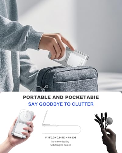 3 in 1 Magnetic Wireless Charger,Foldable Charging Station Built-in Retractable Cable,15W Portable Wireless Charging Stand for iPhone 16 15 14 13 12,Apple Watch,AirPods (20W Adapter) (White) - color: White