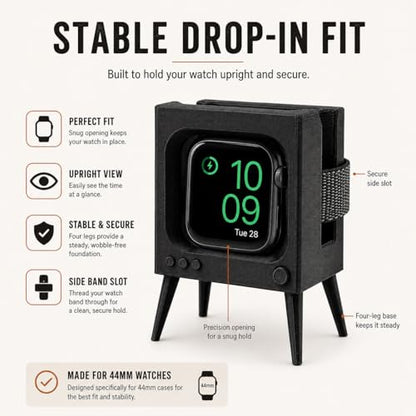 SplashNColor Charging Stand Compatible with Apple Watch Series 5 44mm – Retro TV Dock | Cable Management Holder | Nightstand Desk Cradle for Smartwatch Charging