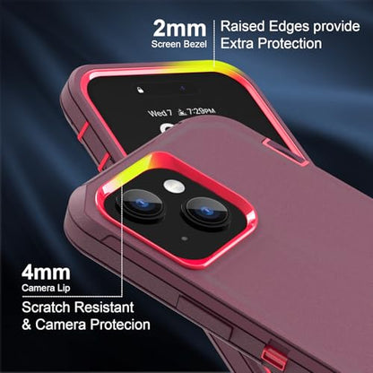 Sansunto for iPhone 16e Case, Protective Cover for 13, 14, 15, 16E 6.1", Heavy Duty Shockproof Drop Proof 3 in 1 Silicone Rubber Cover, Rugged Hybrid Durable Phone Cases for Women (Burgundy) - color: Burgundy/Peach