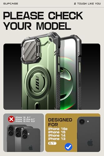 SUPCASE for iPhone 17e/16e Case with Camera Cover Stand, Green | Compatible with MagSafe, Built-in Kickstand, Military-Grade Protection, Magnetic Phone Case for iPhone 15/14/13, UBMag XT - color: Guldan