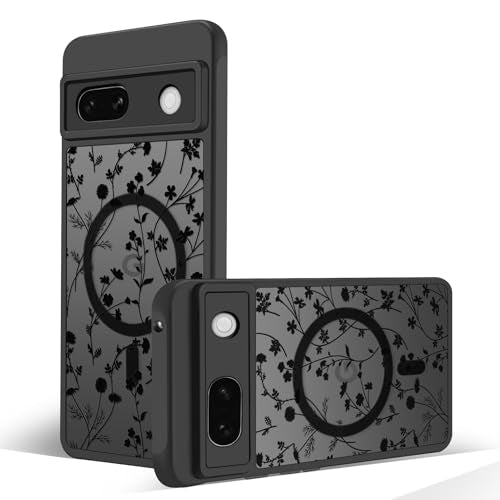 Magnetic Case for Google Pixel 7A [Compatible with MagSafe] Cute Black Flower Floral Pattern Case for Women Girls Soft TPU Bumper Hard PC Back Anti-Fall Shockproof Protective Slim Cover A9 - color: Flower Branch 2, size: Google Pixel 7A