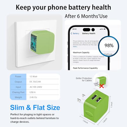 Wall Charger Block, USB Wall Charger for iPhone 17 Air Pro Max 16 15 14 13 12 11,Dual USB Fast Charger for Samsung Galaxy A17 A16 5G A15 A56 A26 Z Flip 7 Fold 7 S25 Ultra S24 S23 S22 S21 S20,Pixel 10 - color: Green