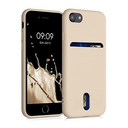 kwmobile Case Compatible with Apple iPhone SE (2022) / iPhone SE (2020) / iPhone 8 / iPhone 7 - Soft TPU Phone Cover with Card Holder and Silicone Finish - Mother of Pearl - color: mother of pearl