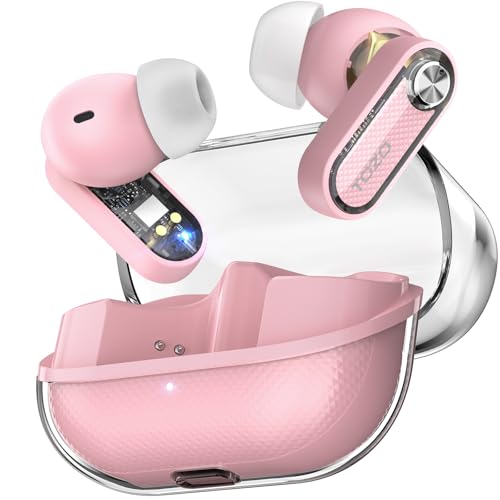 TOZO Crystal Pods Hybrid Active Noise Cancelling Wireless Earbuds, Pink - color: Pink
