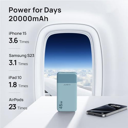 JUOVI Power Bank 45W 20000mAh Portable Charger - color: Blue