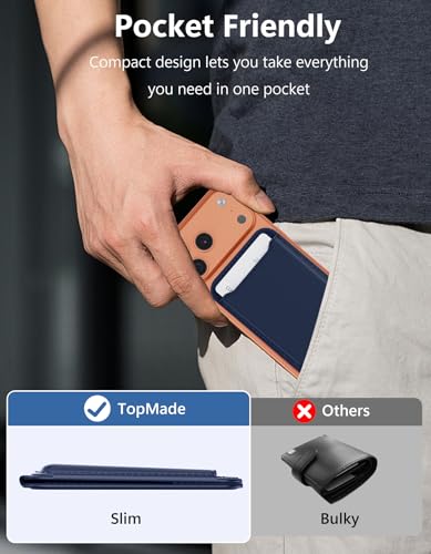 TopMade for MagSafe Wallet with Adjustable Stand, Magnetic Phone Card Holder for iPhone 17/16/15/14/13/12 Series, RFID Blocking Premium Leather, ID Window, Holds 5 Cards, Navy Blue - color: Navy Blue