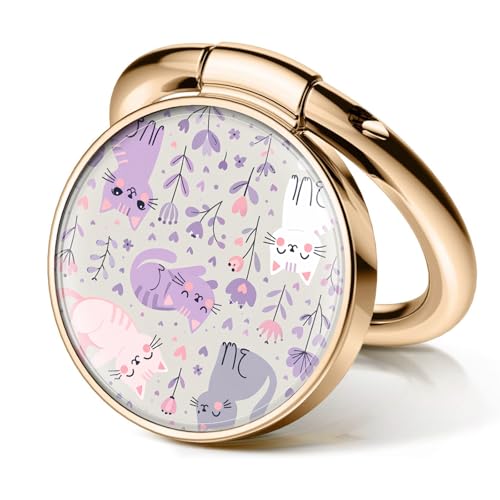 Cell Phone Ring Holder, Cute Metal Phone Grip Stand Finger Ring Kickstand, Flexible 360°Rotation Phone Tablet Case Accessories Compatible with Most Phones Cute Purple Cats - color: Cute Purple Cats