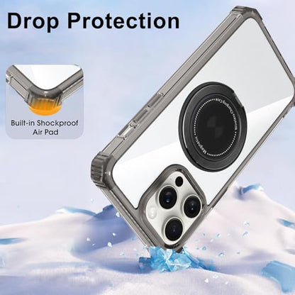 Clear Case for iPhone 13 Pro Case Magnetic 360 Rotatable Ring Stand | Military Grade Heavy Duty Cover with 360 Rotatable Ring Kickstand -260417 - color: Clear Black, size: iPhone 13 Pro