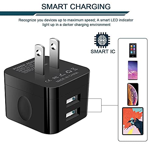 2Pack USB Wall Chargers 2.4A Dual Port Fast Charger Block Square Flat Power - color: Black, style: 2Pack USB Wall Chargers