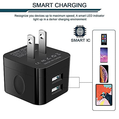 USB Wall Chargers, 2.4A Dual Port Fast Charger Block Flat Power AC Adapter - color: Black, style: 3Pack USB Wall Chargers