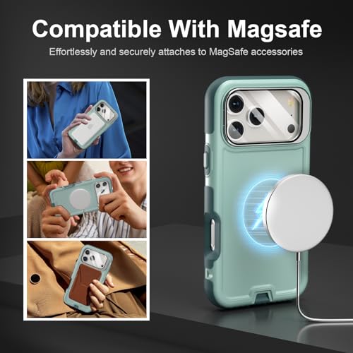 Follaroma for iPhone 17 Pro Max Case with Stand, Built-in Camera Cover, Compatible with MagSafe, Heavy Duty Shockproof Protection Phone Case, Anti-Drop, Magnetic Dual Layer Protective Cover,6.9",Green - color: Green, size: iPhone 17 Pro Max 6.9''