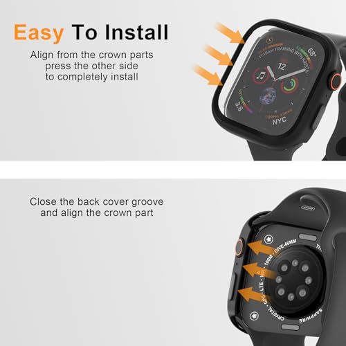 Aluminum Rugged Case for Apple Watch Series 10/11 46mm, Built-in Tempered Glass with Back Cover, Ultra Thin Shockproof Metal Bumper Raised Edge Protection, Black - color: Black, size: 46mm