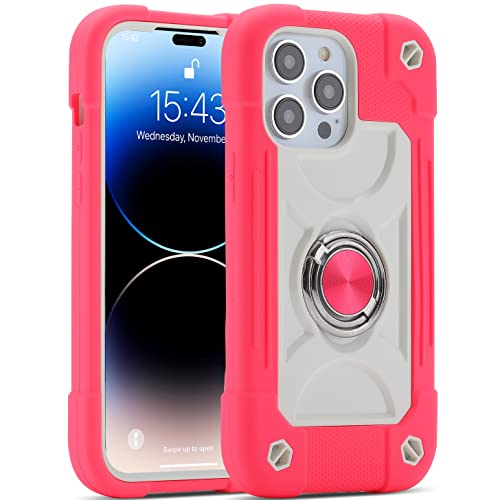 MARKILL Compatible with iPhone 14 Pro Case 6.1 Inch with Built-in Ring Stand, Military Grade Drop Protection Full Body Rugged Heavy Duty Case 3 in 1 Protective Durable Cover Hot Pink - color: Hot Pink, size: iPhone 14 Pro 6.1"