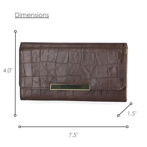 Mundi File Master Womens RFID Blocking Wallet Clutch Organizer With Change Pocket - color: Espresso Croco, size: One Size