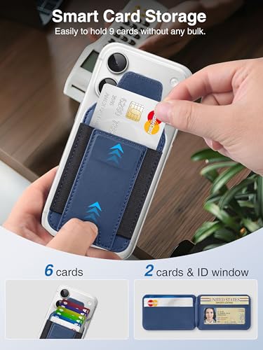 TopMade for MagSafe Wallet with Stand, 9 Cards Holder, Privacy Flap Cover - color: Dark Blue