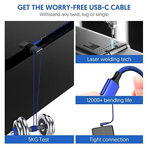 USB C Cable 90 Degree [3 Pack 10FT], USB A to USB C Right Angle Nylon Braided Fast Charging Cable for iPhone 16 Pro Max/16Pro/16Plus/16/15 Pro Max, Samsung Galaxy S24 Ultra/S24/S23 Ultra, iPad Air6