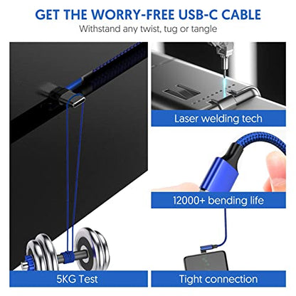 USB C Cable 90 Degree [3 Pack 10FT], USB A to USB C Right Angle Nylon Braided Fast Charging Cable for iPhone 16 Pro Max/16Pro/16Plus/16/15 Pro Max, Samsung Galaxy S24 Ultra/S24/S23 Ultra, iPad Air6