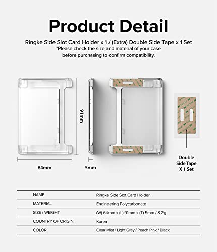 Ringke Side Slot Card Holder for Phone Case, Business Card Holder for Women, Men, ID Credit Card Holder Stick on, Phone Wallet Compatible with iPhone, Galaxy, and Pixel - Clear Mist - color: Clear Mist