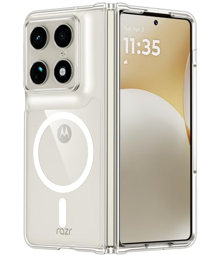 FNTCASE for Motorola Razr Fold Case Clear Magnetic with Screen Protector | Compatible with Magsafe, Anti Yellowing, Military Grade Drop Protective, Shockproof Protection Bumper, Translucent Phonecase - color: A-Clear, size: For Moto Razr Fold (8.1 Inch)
