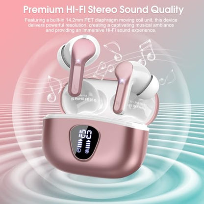Wireless Earbuds, Bluetooth 5.4 Headphones HiFi Stereo, Bluetooth Earbuds - color: Rose Gold
