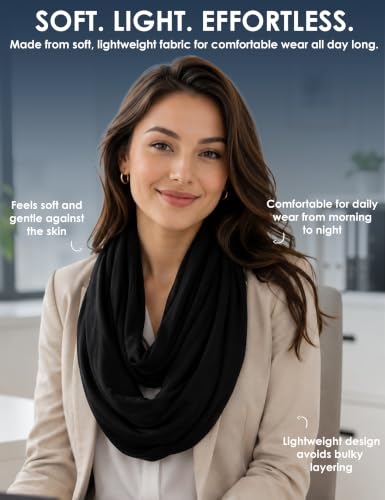 Pop Fashion Quatrefoil Pattern Infinity Scarf for Women - Travel Scarf with Hidden Pocket - All Seasons - color: All Black, size: 24.5 x 9.5