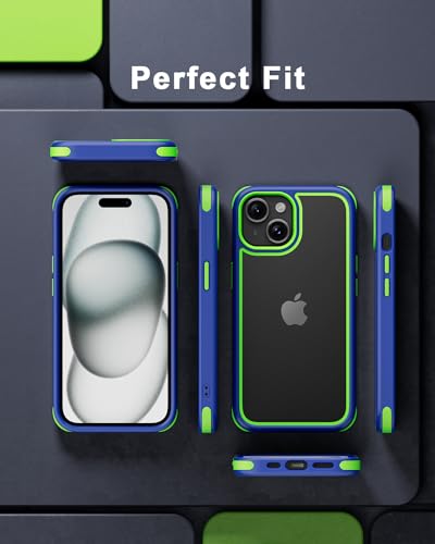 Mobnano Compatible with iPhone 15 Case, with Multicolor Protective Shockproof Bumpers, Crystal Clear Back Not Yellowing Anti-Scratch Hard PC Back & Soft Silicone TPU Frame Cover - Blue/Green - color: Blue/Green, size: iPhone 15