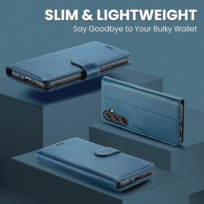 FLIPALM Wallet Case for Samsung Galaxy A15 5G, Blue | Card Holder, RFID Blocking, PU Leather Folio Flip, Kickstand, Protective Shockproof Cover - color: Blue
