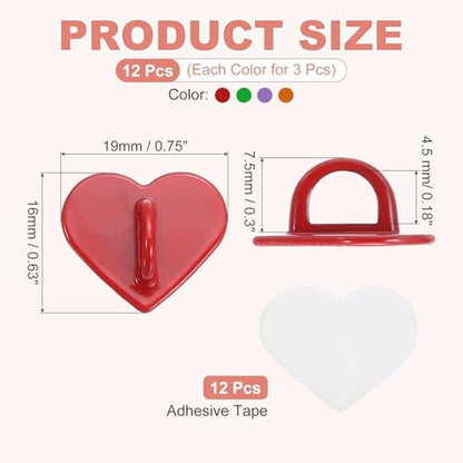 MECCANIXITY 12 Pcs Heart Phone Charm Hook, Adhesive Cell Phone Charm Holder Metal Finger Grip Loop for DIY Case Pad Tablet, Red/Grass Green/Orange/Purple - color: Red/Grass Green/Orange/Purple