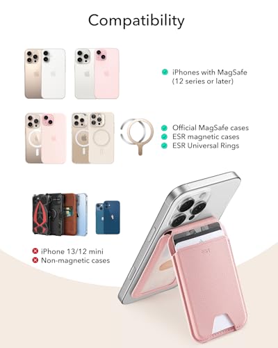 ESR Aura for MagSafe Wallet with Adjustable Stand, 5 Card Holder | Strong Magnetic Wallet for iPhone 17 Pro Max 17e 16 15 14 13 12 Series, Not for iPhone 13/12 mini, Vegan Leather, Pink - color: Pink