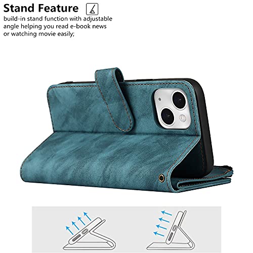iCoverCase Compatible with iPhone 13 Wallet Phone Case with Card Holder, PU Leather Zipper Pocket Magnetic Detachable Flip Case with Wrist Strap (Blue) - color: Detachable--Blue