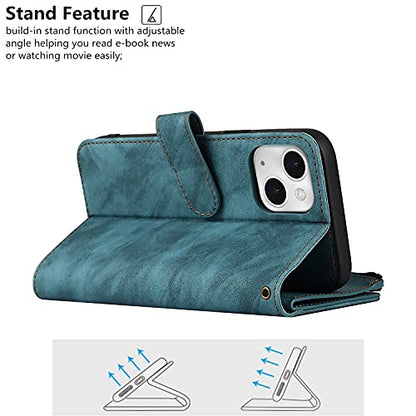 iCoverCase Compatible with iPhone 13 Wallet Phone Case with Card Holder, PU Leather Zipper Pocket Magnetic Detachable Flip Case with Wrist Strap (Blue) - color: Detachable--Blue