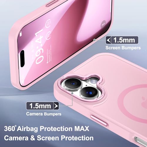 Newfuture Magnetic for iPhone 17 Case Matte Shockproof, Chalk Pink | Military Drop Protection, Slim Matte Anti-Fingerprint, Compatible with Magsafe, Camera Guard, Translucent Protective Cover - color: Chalk Pink, size: iPhone 17 6.3 inch