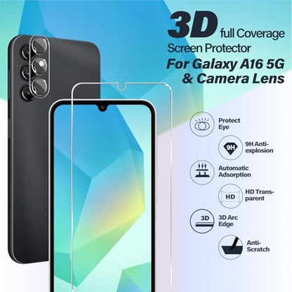 BIGFACE Galaxy A16 Tempered Glass Screen Protector + Camera Lens Protector [2 + 2 Pack][Case Friendly][Anti-Scratch][Ultrasonic Fingerprint Unlock] HD Protective Film for Samsung Galaxy A16 - size: galaxy A16(6.7")
