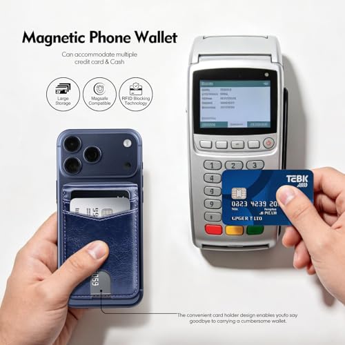 RFID Blocking MagSafe Wallet Stand with Card Holder,5 Card Slots & ID Window,PU Leather Magnetic Phone Adjustable Kickstand for iPhone 12/13/14/15/16/17 Pro Max & Air Plus Series,Blue - color: Blue, style: Stand Wallet