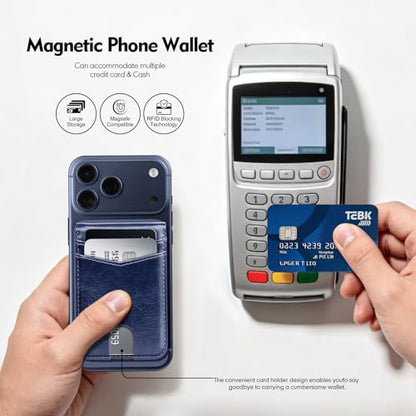RFID Blocking MagSafe Wallet Stand with Card Holder,5 Card Slots & ID Window,PU Leather Magnetic Phone Adjustable Kickstand for iPhone 12/13/14/15/16/17 Pro Max & Air Plus Series,Blue - color: Blue, style: Stand Wallet