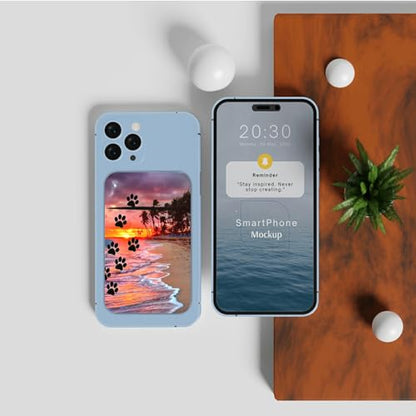 Phone Credit Card Holder Stick on, Phone Case Wallet, Cell Phone Pocket Self Adhesive Stretchy Lycra Stick on Wallet ID Credit Card Case Pouch Sleeve for All Smartphones, Dog Paw Print Beach - color: 144