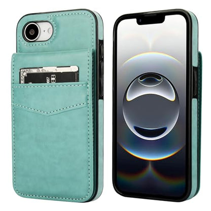 KIHUWEY for iPhone 17e/16e Wallet Case Card Holder Kickstand, Mint Green | Credit Card Slots, PU Leather, Magnetic Clasp, Flip Heavy Duty Protection Cover for Men and Women - color: Mint Green