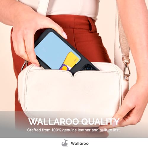 Wallaroo Premium Leather Cell Phone Wallet Stick On - Android and iPhone Wallet and Card Holder for Women and Men - Durable with Non-Slip Lining Secures Up to 3 Cards - color: Pastel Blue Leather