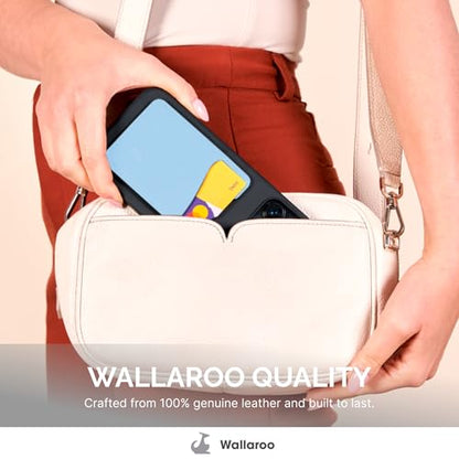 Wallaroo Premium Leather Cell Phone Wallet Stick On - Android and iPhone Wallet and Card Holder for Women and Men - Durable with Non-Slip Lining Secures Up to 3 Cards - color: Pastel Blue Leather