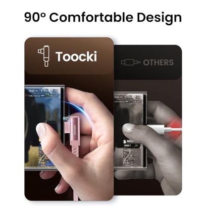 toocki USB C Cable Right Angle, 2-Pack 10ft USB A to USB C Charger Cable - color: Pink, size: 10FT+10FT