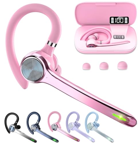 HEIBAS Bluetooth Headset, Wireless Earpiece with Mic for Work - color: Pure Pink