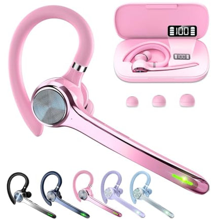 HEIBAS Bluetooth Headset, Wireless Earpiece with Mic for Work - color: Pure Pink