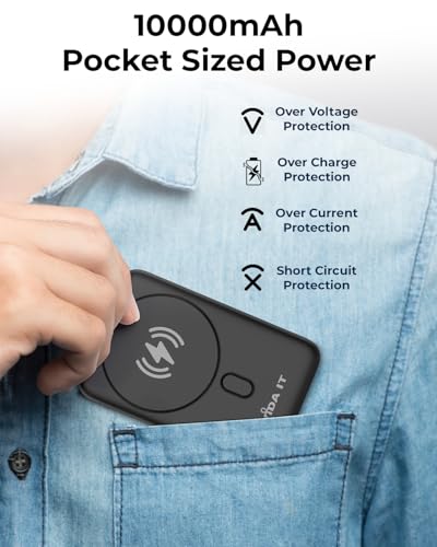 Magnetic Power Bank for iPhone 15/14/13/16/17 Pro Max Wireless Portable Charger for Samsung Android Phone Fast Charging, 10000mAh USB Battery Pack for Heated Vest Clothing, Rechargeable PD QC Qi USB-C