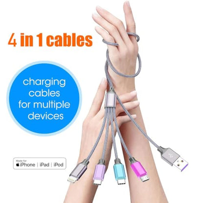 4 in 1 Multi Charging Cable 4ft 2 Pack,Braided MFi Certified Charger Cable - color: Multicolor-4ft-2Pack