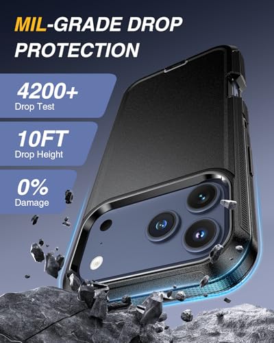 Lanhiem for iPhone 17 Pro Max Magnetic Case with Belt Clip Holster, [Compatible with Magsafe] Heavy Duty Rugged 3 Layer Drop Protection Cell Phone Cover, Anti-Drop with 360° Rotating Kickstand Black